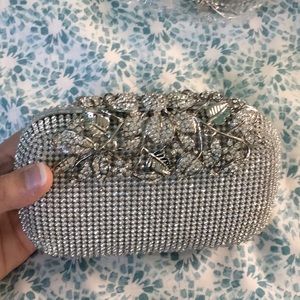 Silver crystal clutch metal natasha